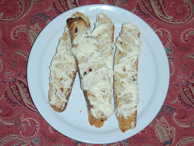 One Dozen Oatmeal Cranberry White Chocolate Drizzle Biscotti - Click Image to Close